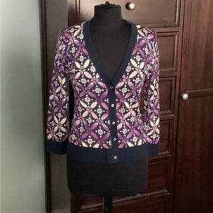 Tory Burch Wool Cardigan Navy & Plum Sz L